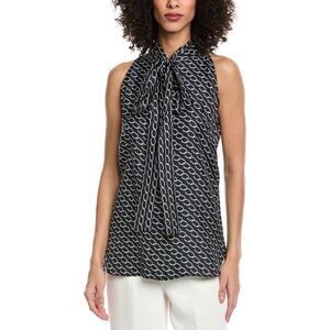 Oscar De La Renta Womens  Small Oscar Chain Silk Top, Blue